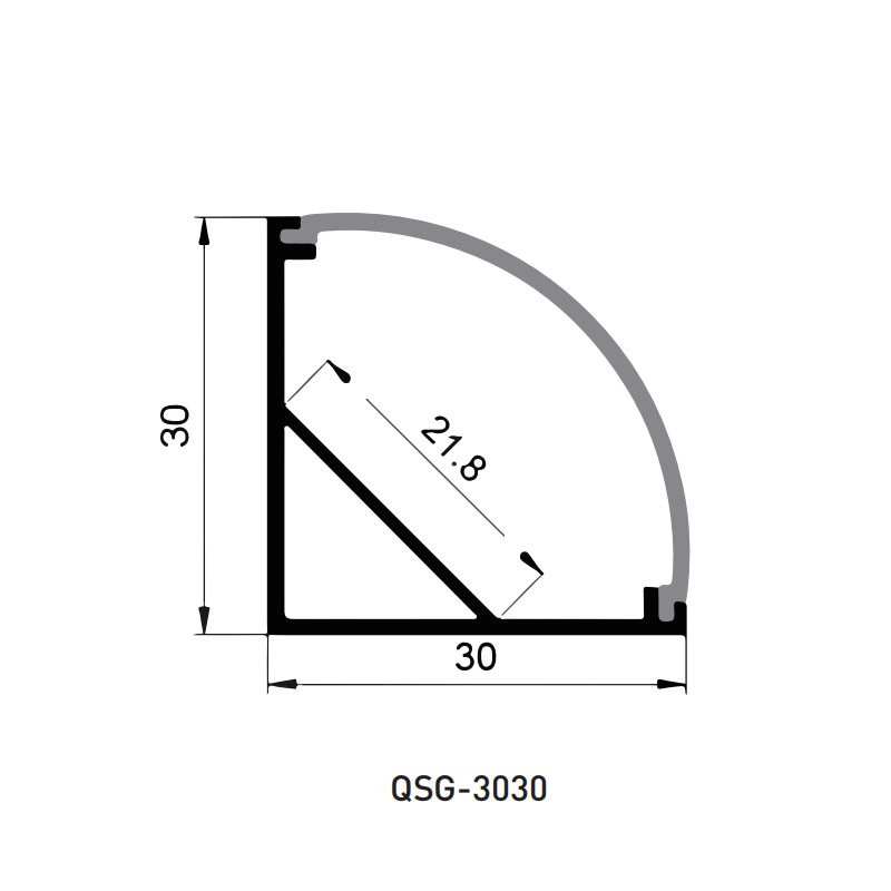 Aluminium-LED-Eckkanal für 20 mm mehrreihige LED-Streifen Aluminium-LED-Eckkanal für 20 mm mehrreihige LED-Streifen