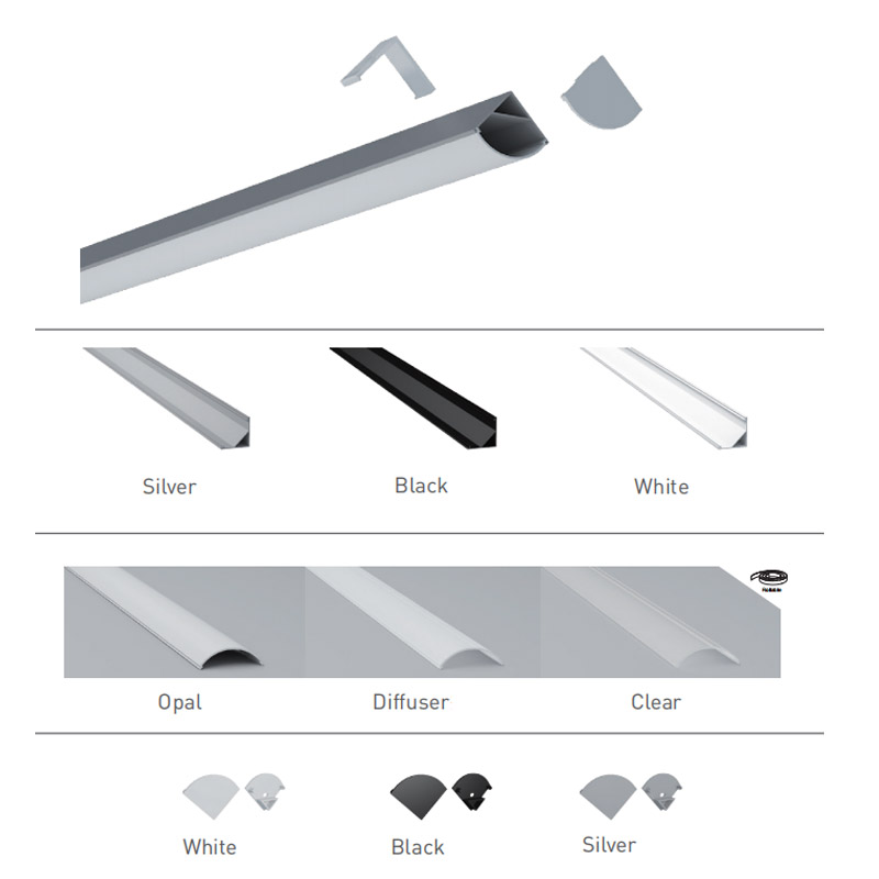 Aluminium-LED-Eckkanal für 20 mm mehrreihige LED-Streifen Aluminium-LED-Eckkanal für 20 mm mehrreihige LED-Streifen
