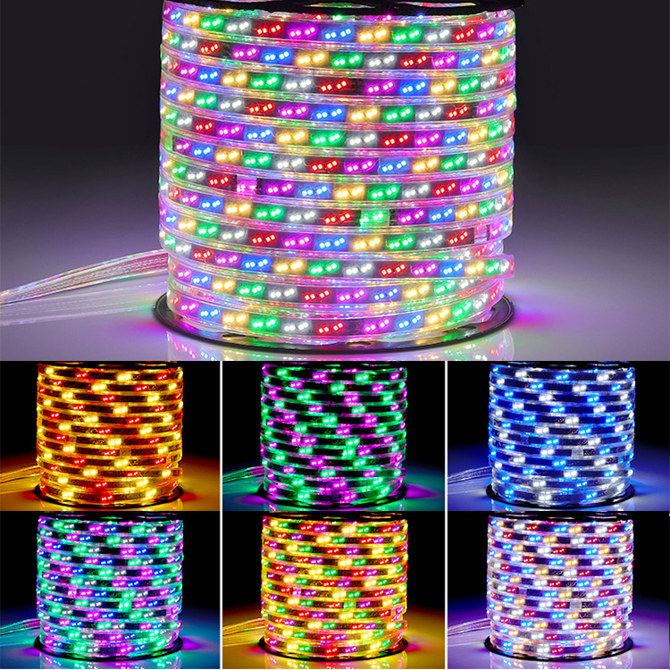 AC110/220V Hochspannungs-RGB-APP-Steuerung, Farbwechsel, LED-Bandlichter – für den Außenbereich, wasserdicht, IP67 – 18 LEDs/ft, 32.8–328 ft/Rolle AC110/220V Hochspannungs-RGB-APP-Steuerung, Farbwechsel, LED-Bandlichter – für den Außenbereich, wasserdicht, IP67 – 18 LEDs/ft, 32.8–328 ft/Rolle