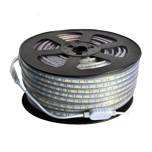 Einfarbige SMD5050-Hochspannungs-110- und 220-V-LED-Streifen, wasserdicht IP67, 60 LEDs pro Meter, 50 und 100 Meter (164 und 328 Fuß) pro Rolle im Angebot
