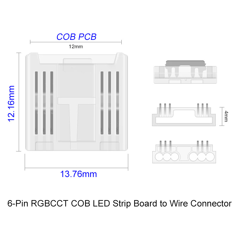 6-Pin RGBCCT COB LED Strip Board to Wire Connector, For 12mm