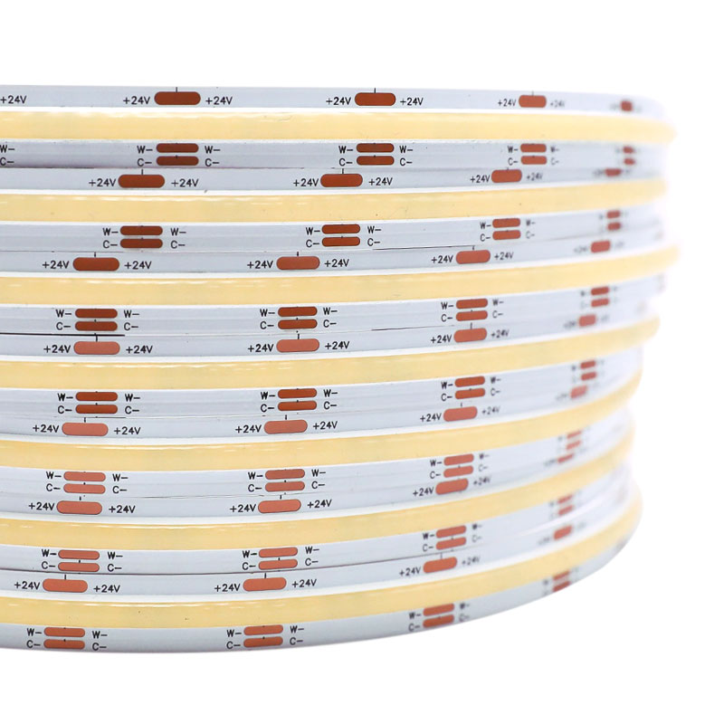 DC24V 8/10mm 576Chips/m Farbtemperatur einstellbarer COB-LED-Lichtstreifen, engerer Abstrahlwinkel