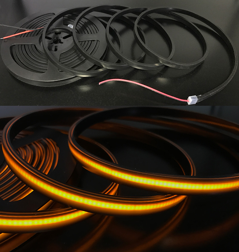 Vollschwarze Cob-Neon-LED-Streifenlichter Bernstein