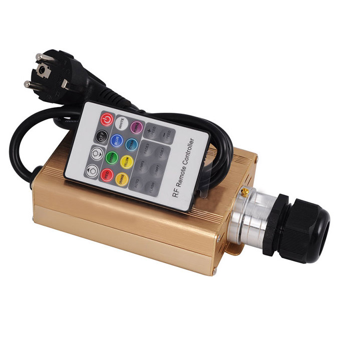 16W RGB 4 Steckertypauswahl 20key RF Remote LED Glasfaser-Motortreiber Goldenes Gehäuse für Glasfaser