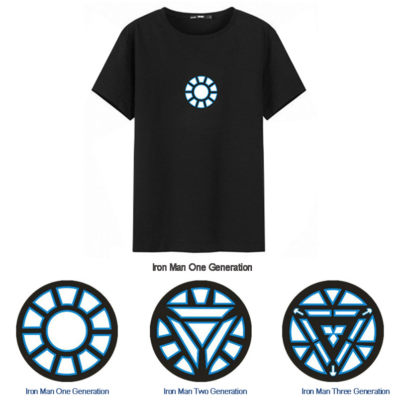 Iron Man Clothes Glowing Reactor LED tričko s krátkým rukávem Iron Man Clothes Glowing Reactor LED tričko s krátkým rukávem