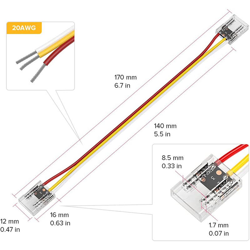 PAUTIX 12mm Connectors for RGB Smart IC COB LED Strip Light,3-Pin