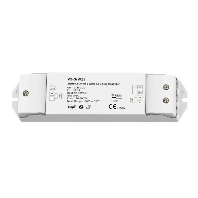 V2-S(WZ) 12-36VDC 10A ZigBee & RF Tuya Push Dim LED Controller für 2 Drähte abstimmbare weiße LED-Streifen