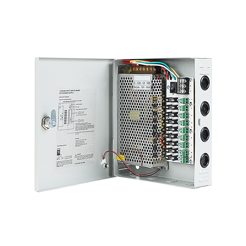 120W 10A 9CH DC12V výstupní režim přepínače CCTV distribuční box Přenosný napájecí zdroj pro IR kamerové monitorovací zařízení LED pásková světla