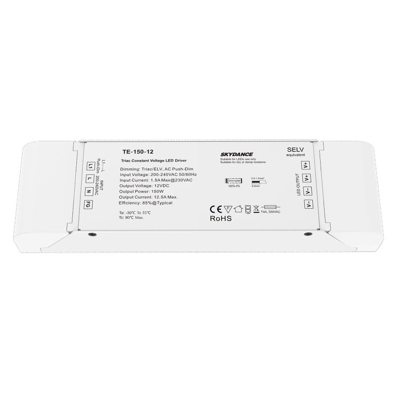 Vstupní napětí 220 V 12 V 150 W Triakový stmívatelný LED ovladač TE-150-12
