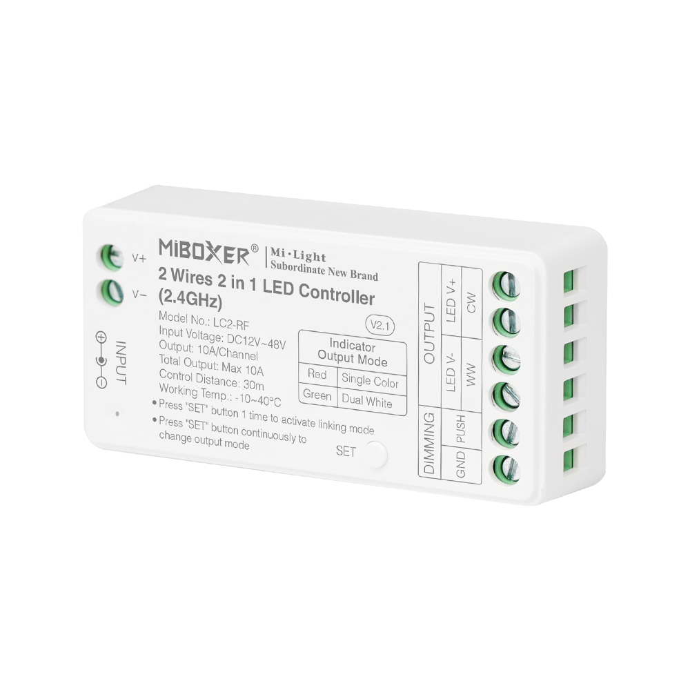 LC2-RF 2.4GHz RF 2 dráty 2v1 LED páskový ovladač - DC12~48V vstup LC2-RF 2.4GHz RF 2 dráty 2v1 LED páskový ovladač - DC12~48V vstup