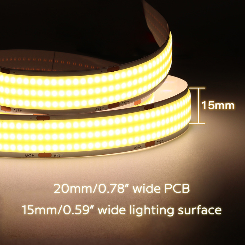24V 20mm Superbreite dreireihige hellste COB LED-Streifenleuchte in Weiß 24V 20mm Superbreite dreireihige hellste COB LED-Streifenleuchte in Weiß