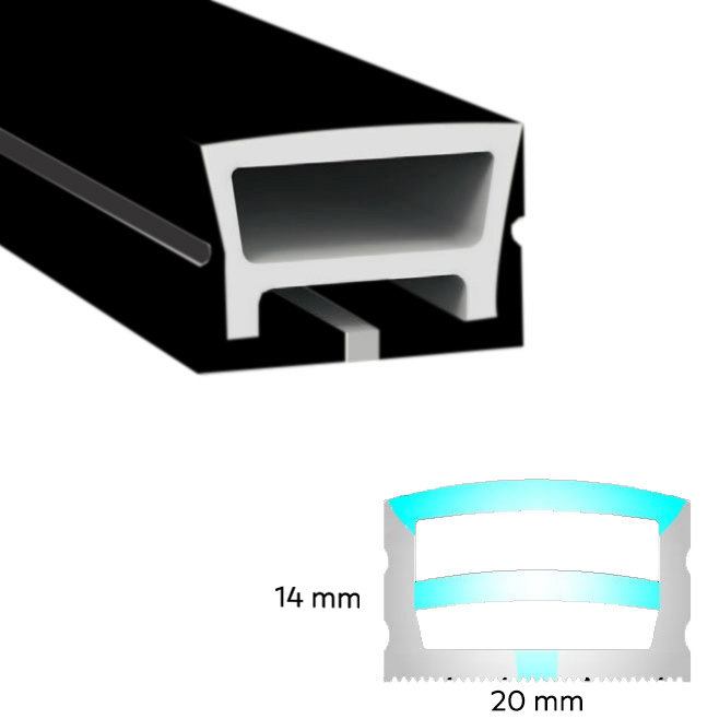 20x14mm černý silikonový neonový LED difuzor pro 12mm světelný pás 20x14mm černý silikonový neonový LED difuzor pro 12mm světelný pás