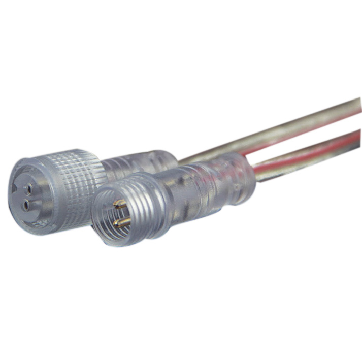 2PIN transparenter wasserdichter männlicher und weiblicher Stecker mit flachem Kopf