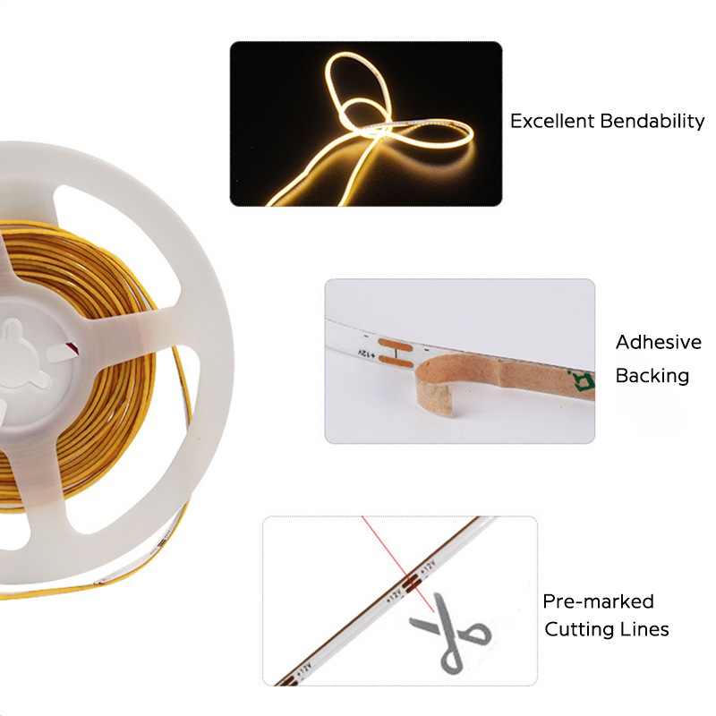 Skinny 2mm COB LED pásek světla bílá barva 480 LED na metr Skinny 2mm COB LED pásek světla bílá barva 480 LED na metr