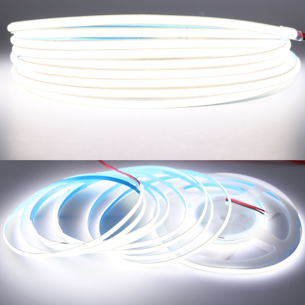 High CRI 90 5MM Ultra-narrow 384LEDs/M High-density White Color Light  Flexible COB LED Strip Lights - DC12/24V - 16.4ft/5m per Roll