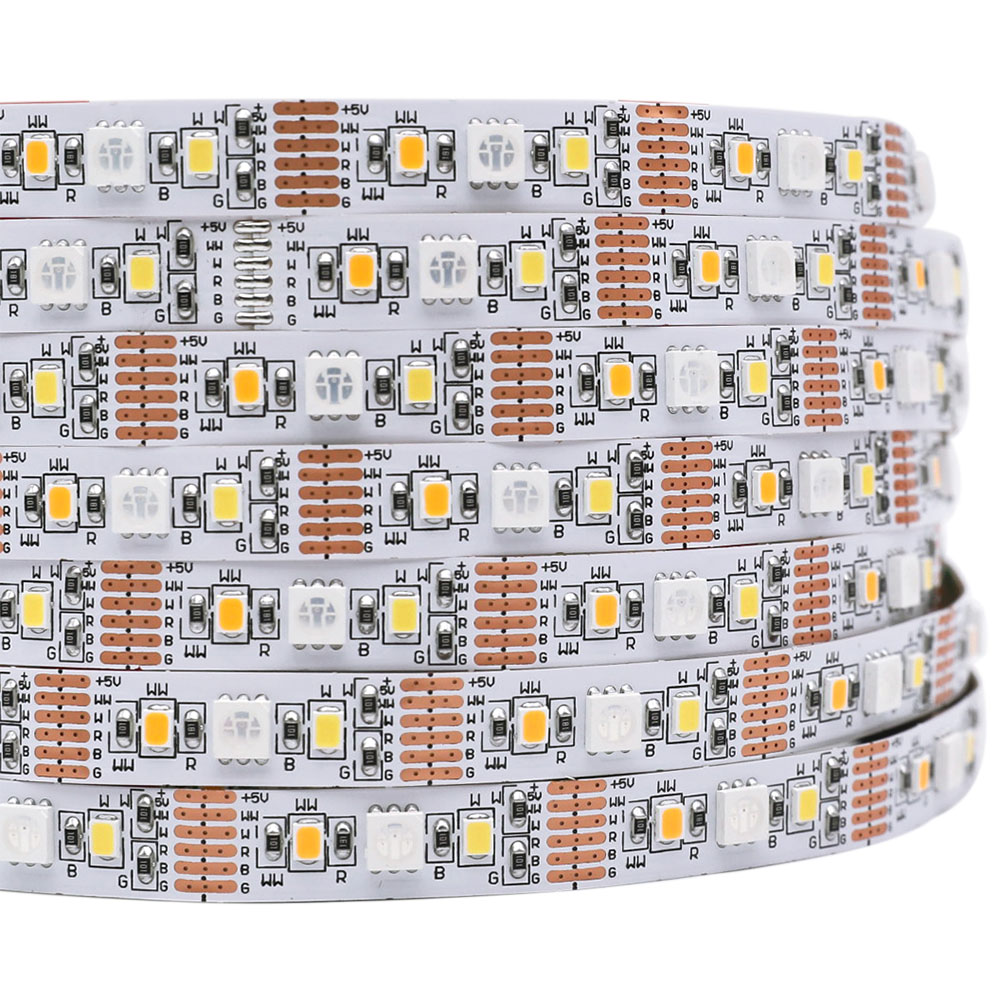 RGB+W+WW 5050+2835 Mehrfarbige LED-Leuchten – 10 mm 5 V RGBCCT-LED-Streifen – 90 LEDs/m