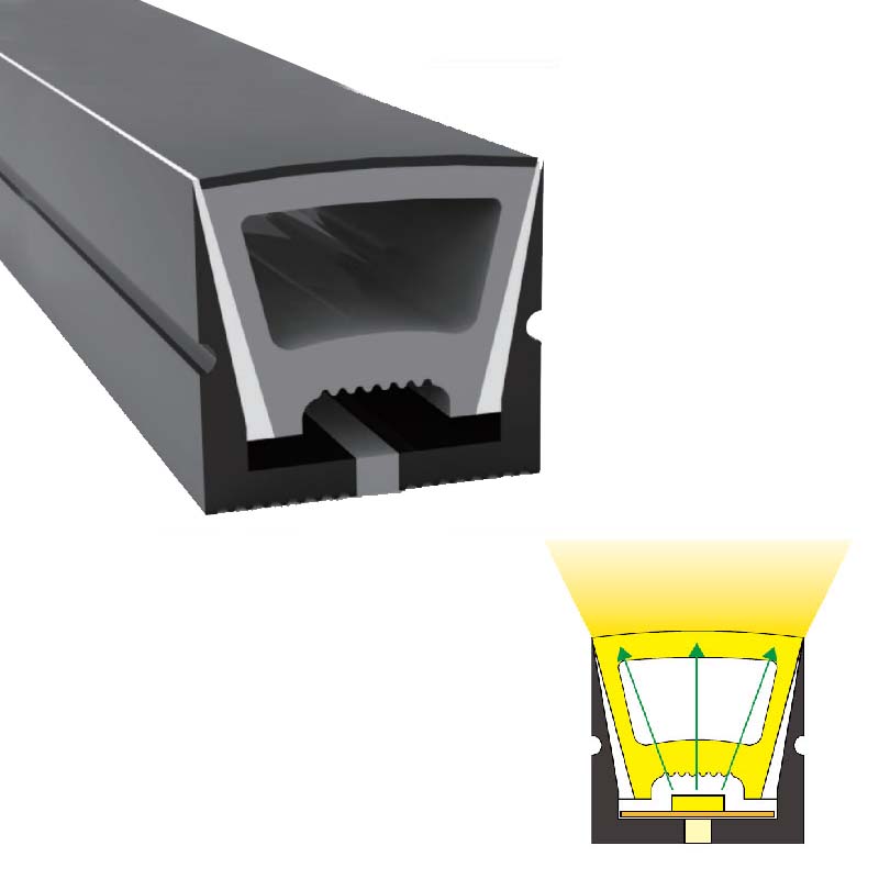 Ohýbatelná černá silikonová trubice LED difuzoru pro světelnou dekoraci 120° horní vyzařování 16*16mm Ohýbatelná černá silikonová trubice LED difuzoru pro světelnou dekoraci 120° horní vyzařování 16*16mm