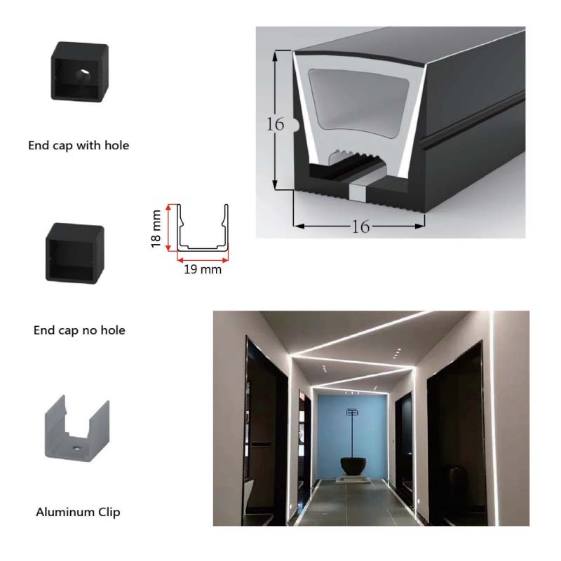 Ohýbatelná černá silikonová trubice LED difuzoru pro světelnou dekoraci 120° horní vyzařování 16*16mm Ohýbatelná černá silikonová trubice LED difuzoru pro světelnou dekoraci 120° horní vyzařování 16*16mm