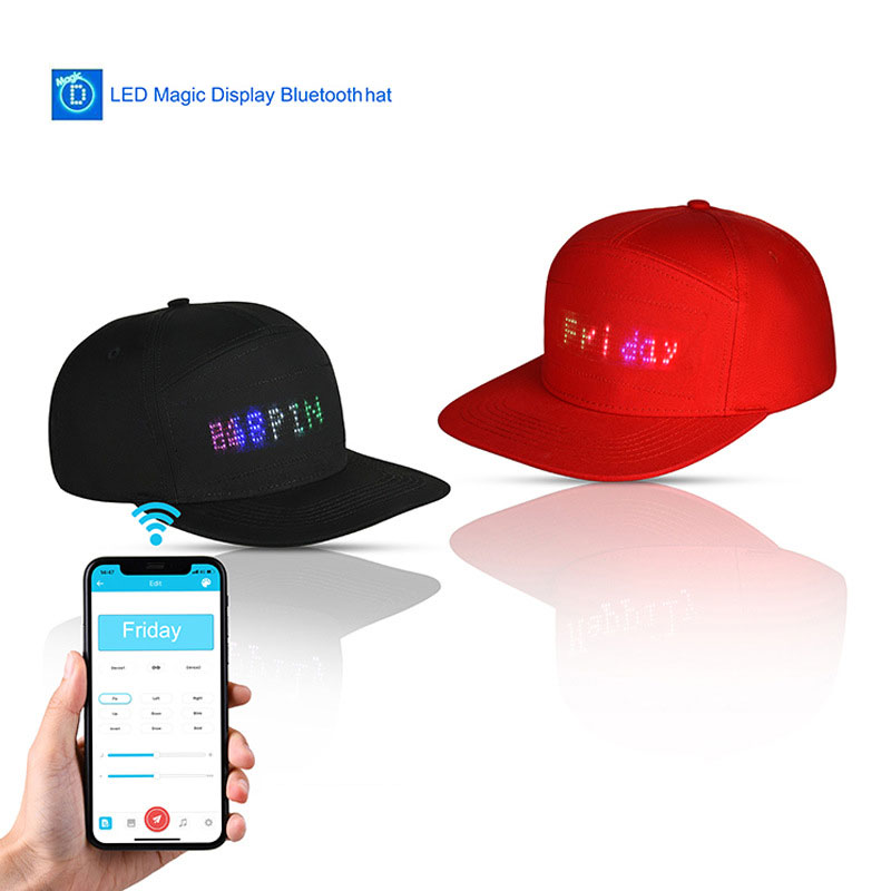 Bluetooth-Hüte in Rot/Schwarz mit LED-Leuchten, 5 x 36/12 x 48 abnehmbares flexibles LED-Display