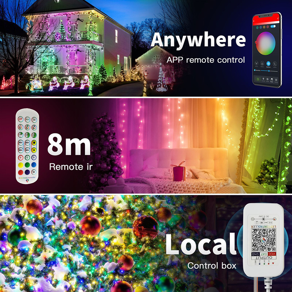 Bluetooth SPI adresovatelná RGB hudební LED sada vánočních řetězových světel Bluetooth SPI adresovatelná RGB hudební LED sada vánočních řetězových světel