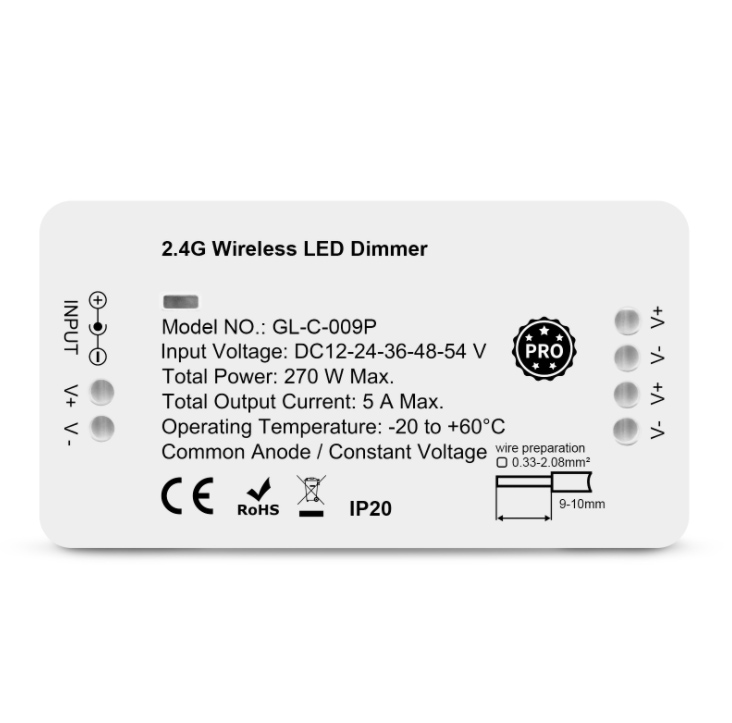 DC12-24V Zigbee jednobarevný 2CH ovladač kompatibilní s Amazon Alexa, APP Voice/RF Control GL-C-009P