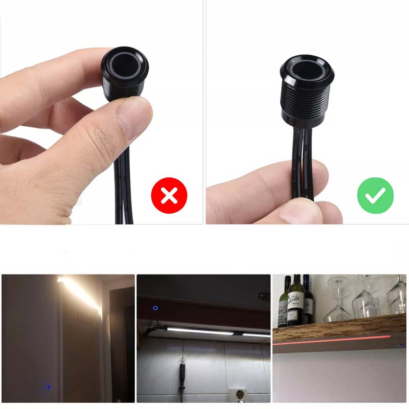 DC12-24V černý LED stmívací dotykový spínač pro jednobarevné LED světelné pásy DC12-24V černý LED stmívací dotykový spínač pro jednobarevné LED světelné pásy