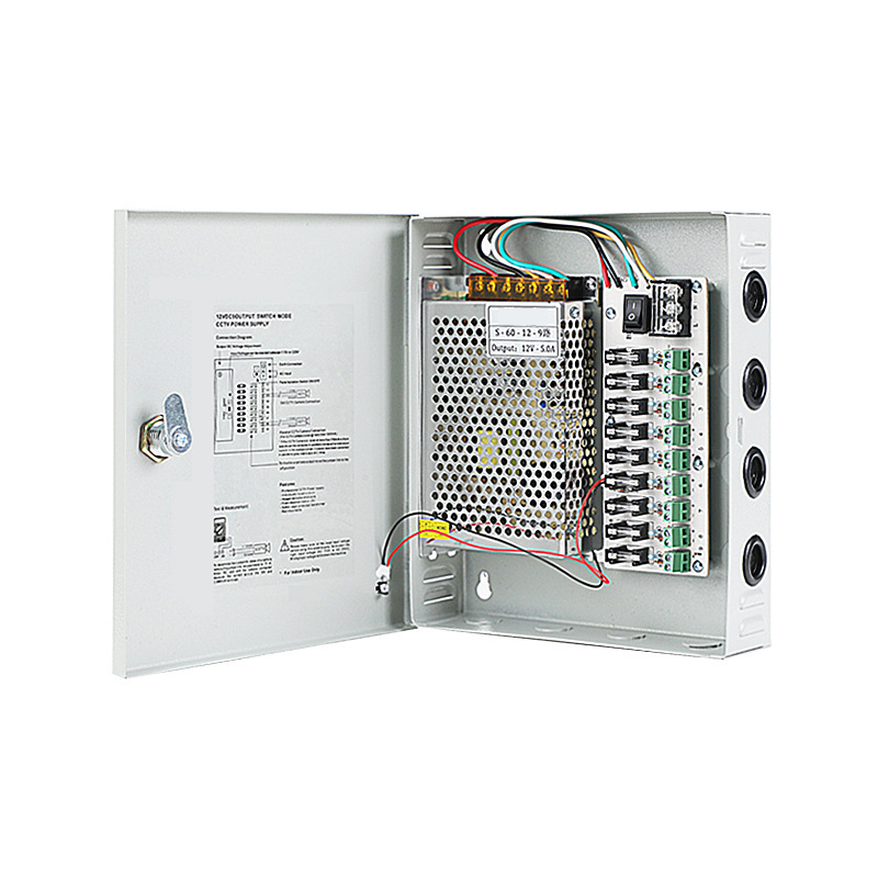60W 5A 9CH DC12V výstupní režim přepínače CCTV distribuční box Přenosný napájecí zdroj pro IR kamerové monitorovací zařízení LED pásková světla