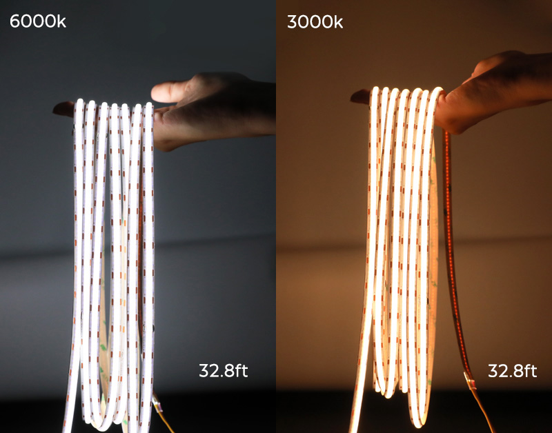 10m dlouhý CCT COB LED pásek teplá bílá a denní bílá