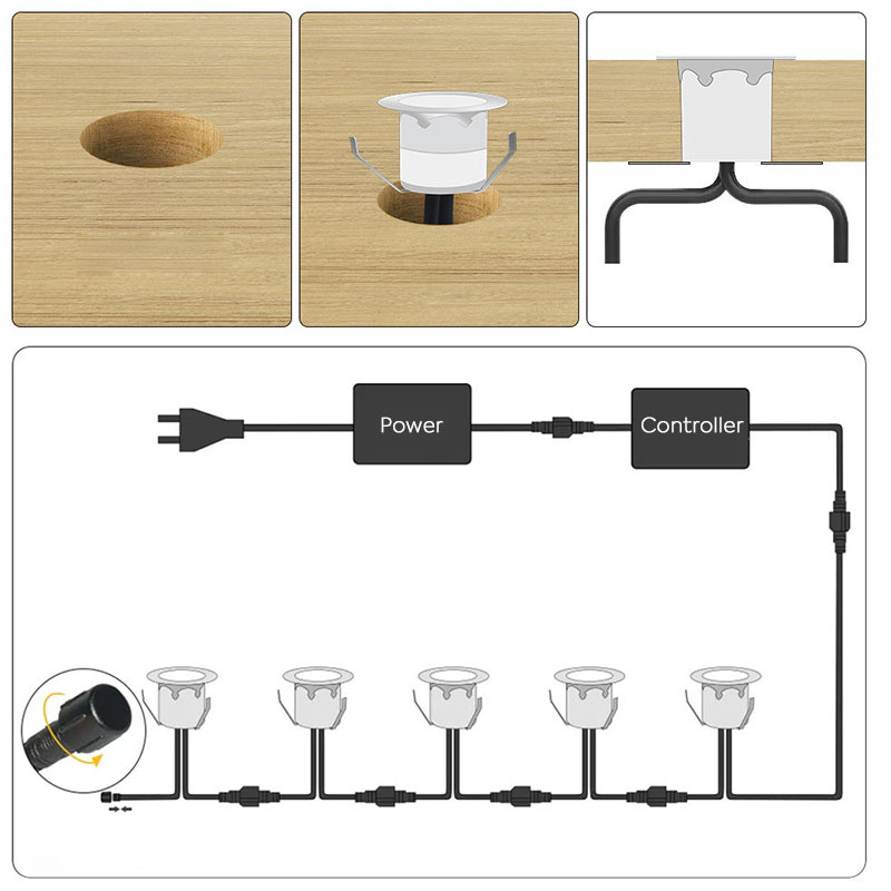 DC24V Low Voltage D30 D45 Recessed RGB LED Deck Satir Lighting Outdoor