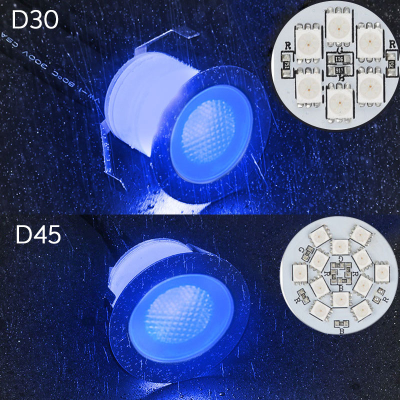 DC24V Niederspannung D30 D45 versenkte RGB-LED-Deck-Satir-Beleuchtung im Freien DC24V Niederspannung D30 D45 versenkte RGB-LED-Deck-Satir-Beleuchtung im Freien
