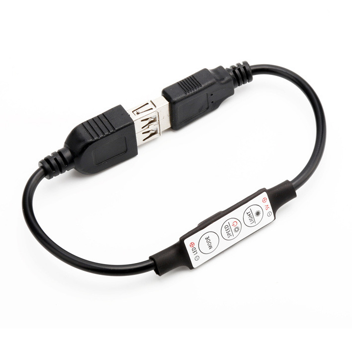 DC5V Mini einfarbiger LED-Streifenlicht-Controller mit 3-Tasten-Dimmer-Eingang und -Ausgang, USB-Anschluss