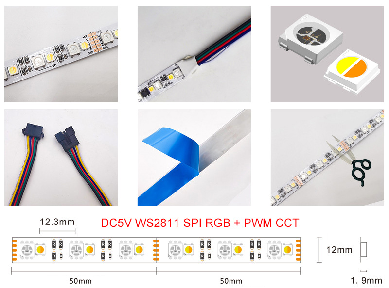 5V WS2811 adresovatelná RGB + PWM CCT LED pásková světla