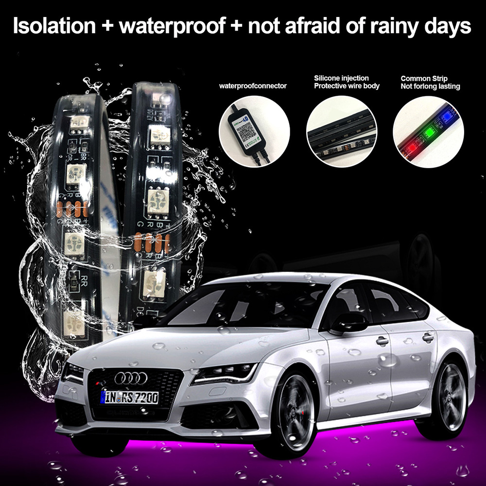 DC12V vodotěsný SMD5050 LED Car Atmosphere Music Jump Light Strip a Bluetooth ovladač s RF dálkovým ovladačem a sadou ovládání APP DC12V vodotěsný SMD5050 LED Car Atmosphere Music Jump Light Strip a Bluetooth ovladač s RF dálkovým ovladačem a sadou ovládání APP
