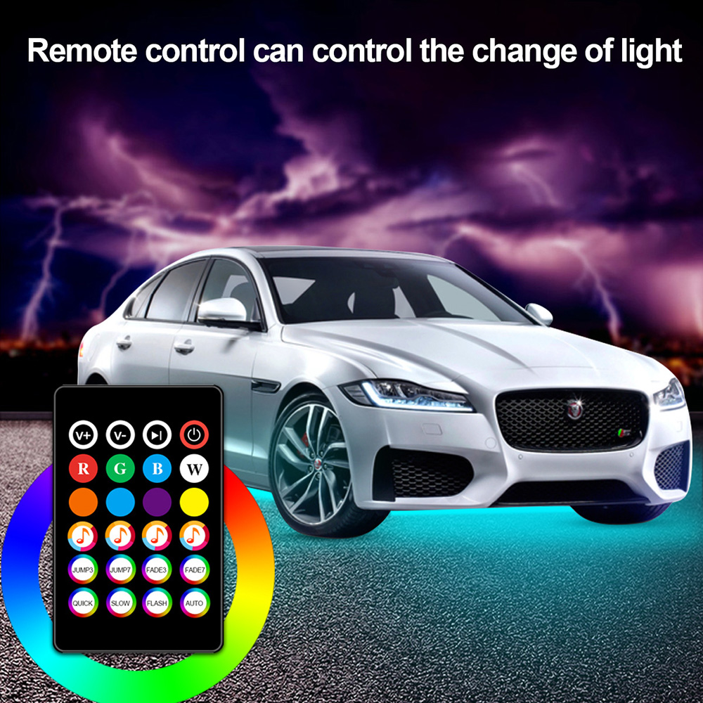 DC12V vodotěsný SMD5050 LED Car Atmosphere Music Jump Light Strip a Bluetooth ovladač s RF dálkovým ovladačem a sadou ovládání APP DC12V vodotěsný SMD5050 LED Car Atmosphere Music Jump Light Strip a Bluetooth ovladač s RF dálkovým ovladačem a sadou ovládání APP