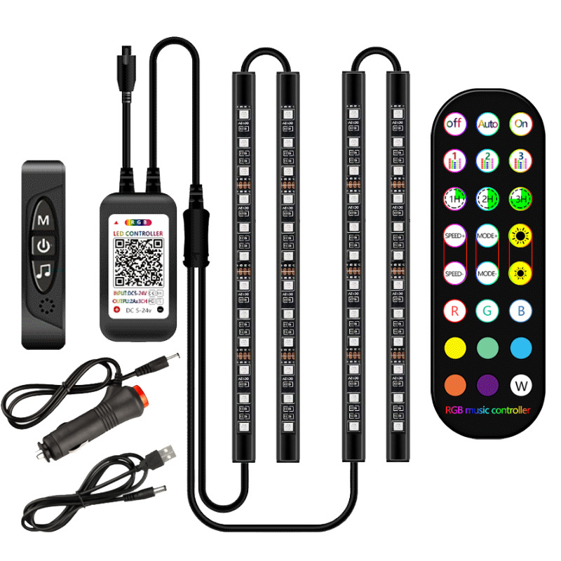 DC12V s vysokým jasem SMD5050 48/72 LED volitelný vodotěsný LED světelný proužek do auta a ovladač Bluetooth s 24 klíči RF dálkový ovladač a sada hlasového ovládání APP