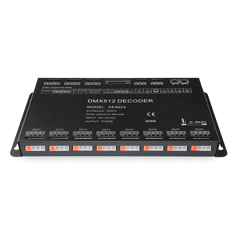 DC12-24V DMX512 Digitální signál 24CH RGB výstup s konstantním napětím LED dekodér