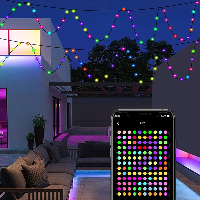 DC 5V USB napájený RF dálkový ovladač a ovládání APP Color Chasing RGB LED vánoční řetězová světla DC 5V USB napájený RF dálkový ovladač a ovládání APP Color Chasing RGB LED vánoční řetězová světla