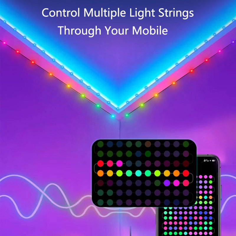 DC 5V USB napájený RF dálkový ovladač a ovládání APP Color Chasing RGB LED vánoční řetězová světla DC 5V USB napájený RF dálkový ovladač a ovládání APP Color Chasing RGB LED vánoční řetězová světla