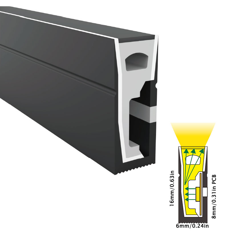 06*16mm 120° seitlich abstrahlendes komplett schwarzes Silikon-LED-Diffusorrohr für 8mm LED-Streifen