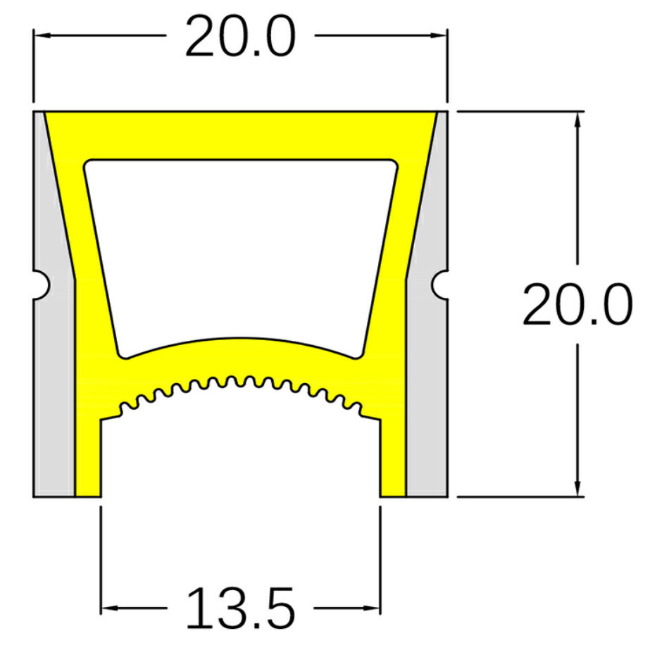 Měkký silikonový LED difuzor pro instalaci hliníkových kanálů 120° horní vyzařování 20*20mm Měkký silikonový LED difuzor pro instalaci hliníkových kanálů 120° horní vyzařování 20*20mm