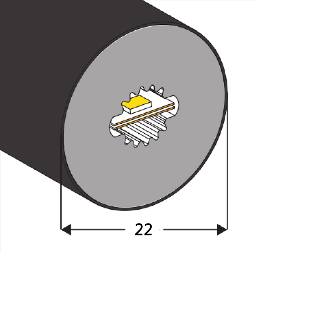 Schwarzer LED-Neonlichtdiffusor, runder Silikonschlauch, 360° emittierend, Φ22