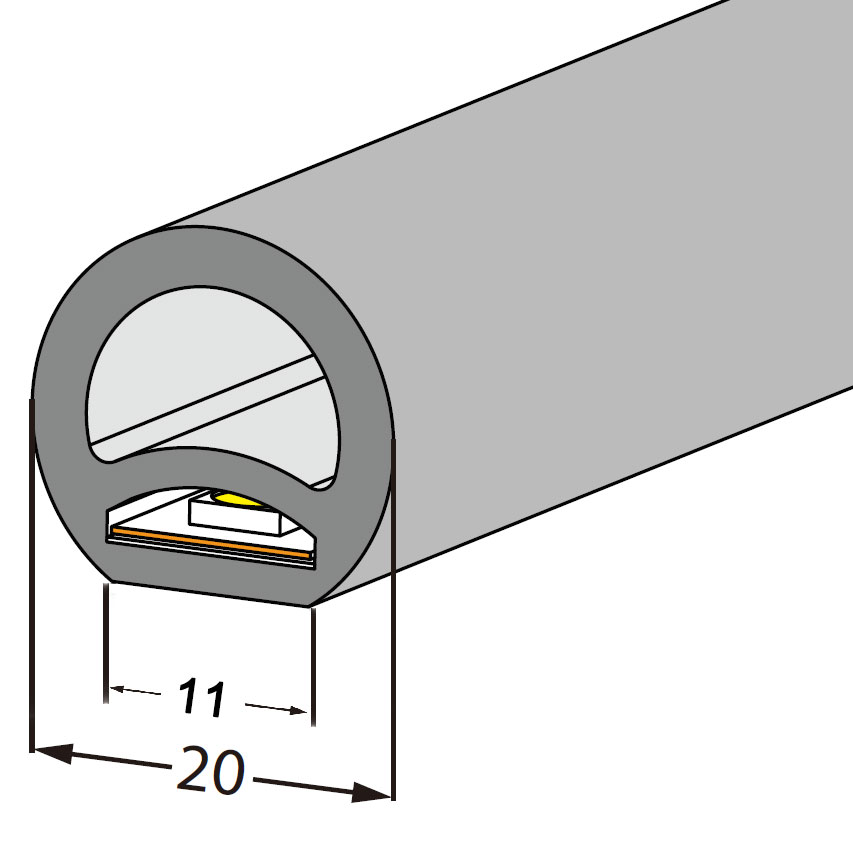 Round Spotless LED Diffuser Soft Silicone Tube 270° Top Emitting Φ20mm
