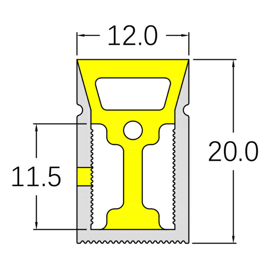 Silikonkanal-LED-Streifen-Lichtdiffusorband, 120°, doppelseitig emittierend, 12 x 20 mm Silikonkanal-LED-Streifen-Lichtdiffusorband, 120°, doppelseitig emittierend, 12 x 20 mm