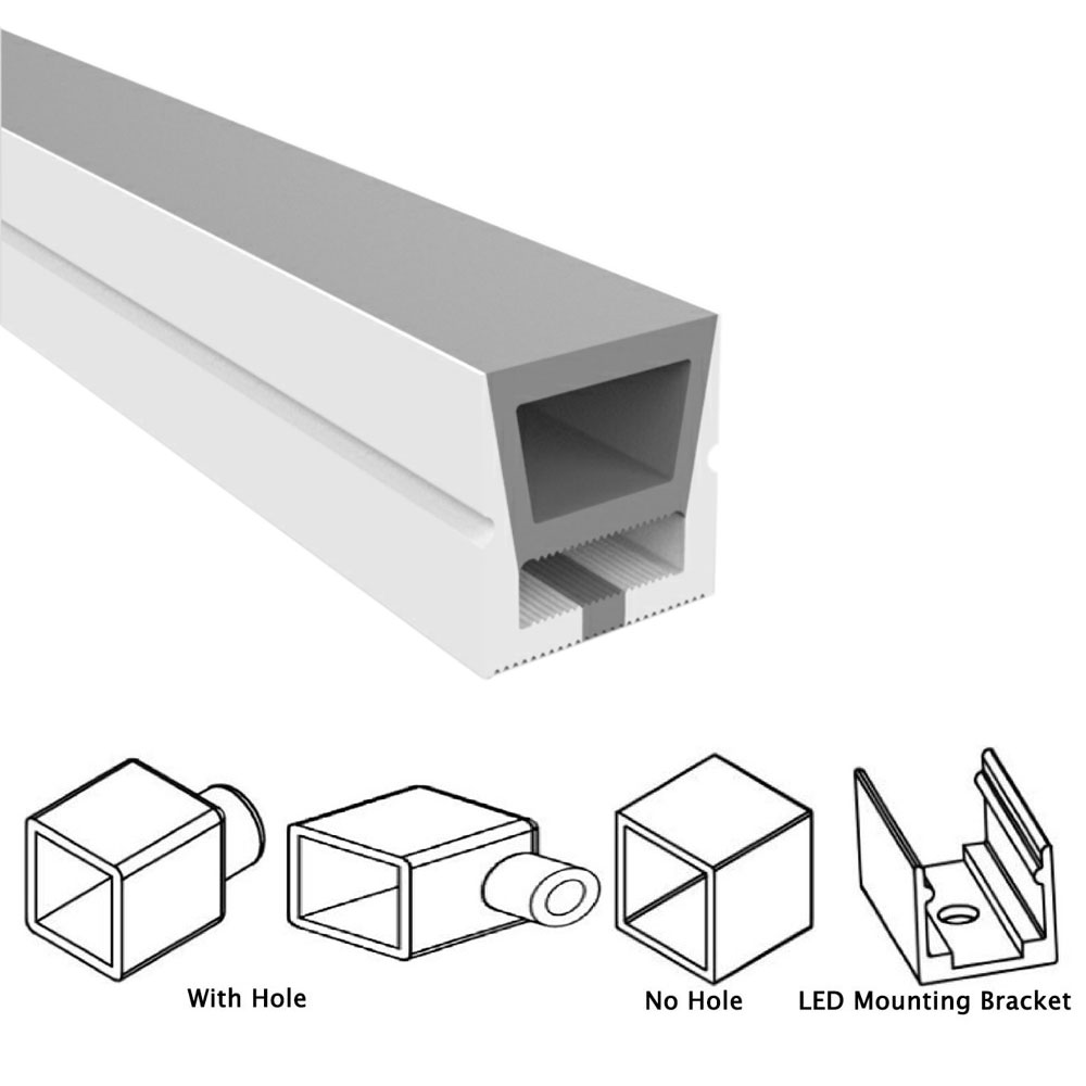 Silikonový LED kanálový difuzor Venkovní neonové osvětlení 120° horní vyzařování 16*16mm Silikonový LED kanálový difuzor Venkovní neonové osvětlení 120° horní vyzařování 16*16mm
