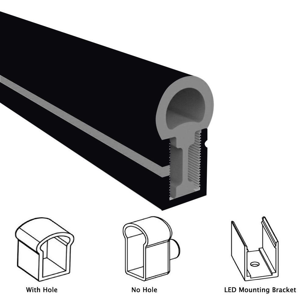 Černý difuzor LED silikonová trubice venkovní osvětlení 180° oboustranné vyzařování 10*23mm Černý difuzor LED silikonová trubice venkovní osvětlení 180° oboustranné vyzařování 10*23mm