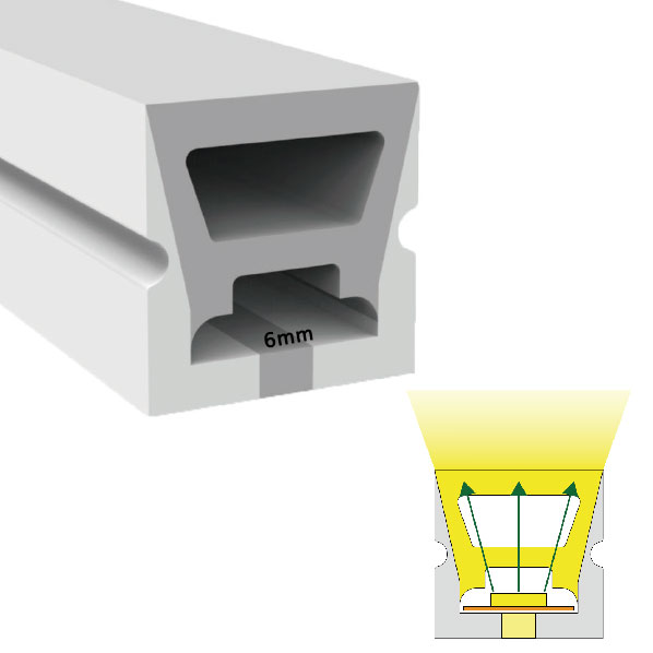 Silikonový difuzor flexibilní venkovní LED kanál 120° horní vyzařování 10*10mm