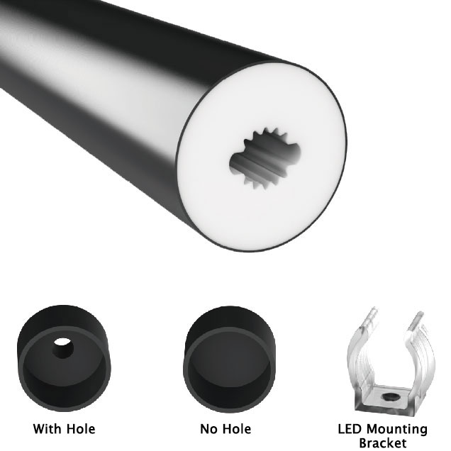 Φ22mm 360° schwarzes Silikon-LED-Diffusor-Rundrohr für doppelseitige 8-mm-LED-Lichtstreifen Φ22mm 360° schwarzes Silikon-LED-Diffusor-Rundrohr für doppelseitige 8-mm-LED-Lichtstreifen