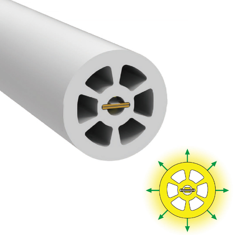Kulatá silikonová trubice vodotěsný LED kanál pro 10 mm LED světelné pásy - Φ40 mm 360° kulaté vyzařování Kulatá silikonová trubice vodotěsný LED kanál pro 10 mm LED světelné pásy - Φ40 mm 360° kulaté vyzařování