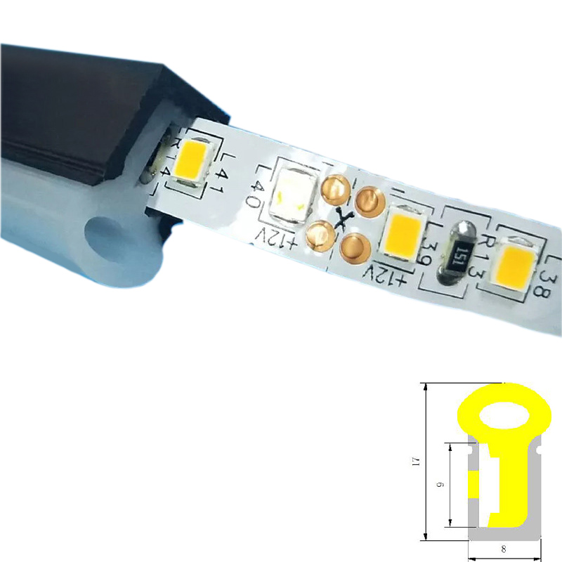 08*17mm 270° boční vyzařování černý pásek LED Silikonová trubice s mléčně bílým difuzorem světla kopulovitá horní část pro 8mm světelné pásy LED