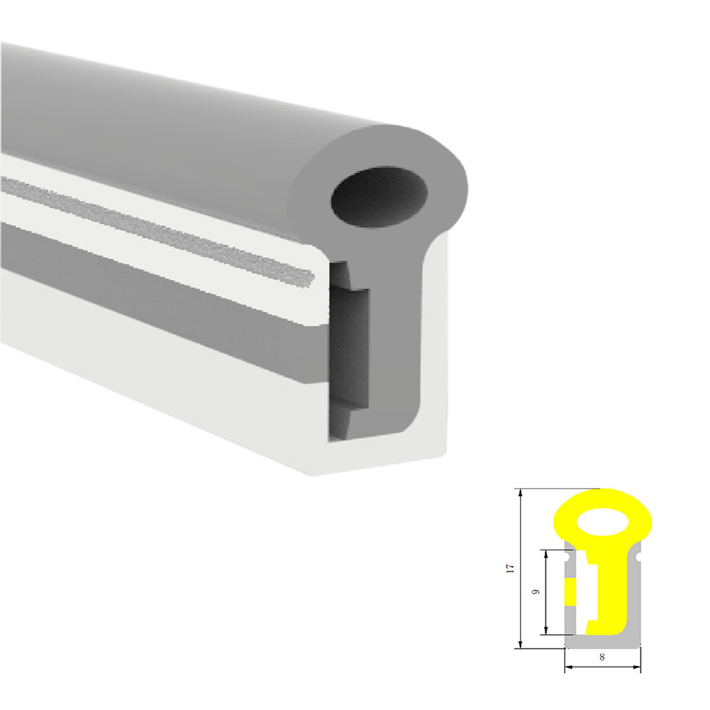 08*17mm 270° seitlich emittierender schwarzer LED-Streifen Silikonschlauch mit milchig-weißem Lichtdiffusor, Kuppeloberseite für 8mm LED-Lichtstreifen 08*17mm 270° seitlich emittierender schwarzer LED-Streifen Silikonschlauch mit milchig-weißem Lichtdiffusor, Kuppeloberseite für 8mm LED-Lichtstreifen